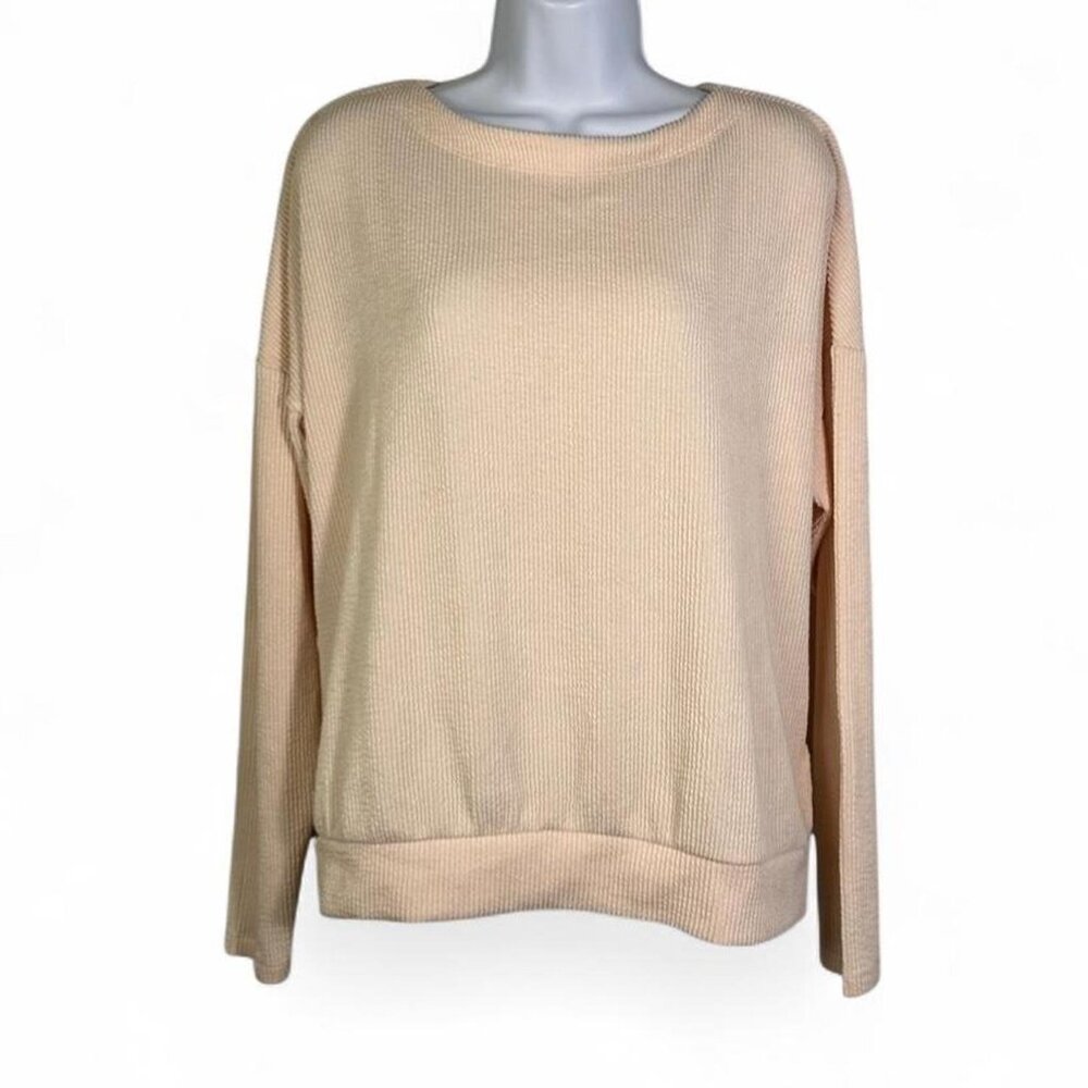Maeve by Anthropologie Ivory Cream Ribbed Long Sleeve Blouse